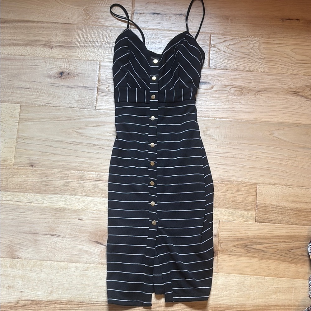 Black Striped Button-Down Dress
